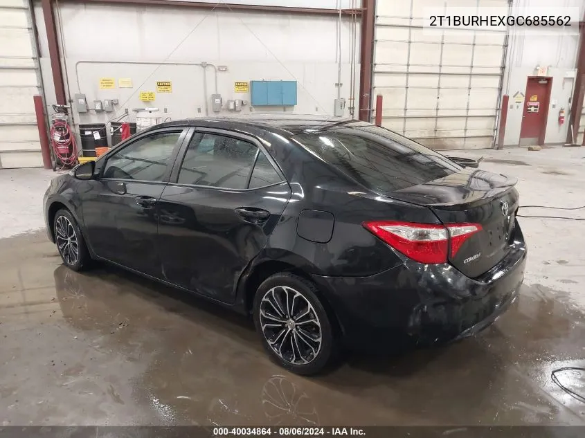 2016 Toyota Corolla S Plus VIN: 2T1BURHEXGC685562 Lot: 40034864