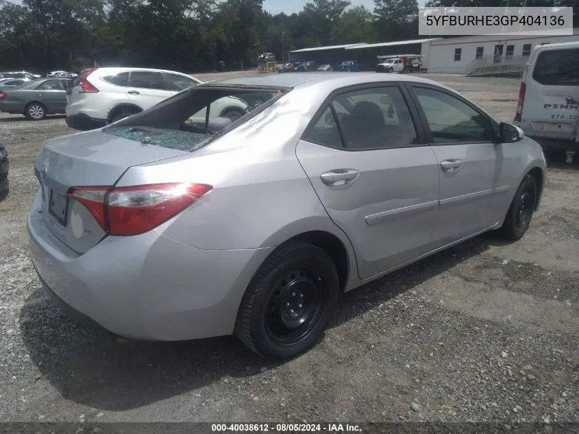 5YFBURHE3GP404136 2016 Toyota Corolla Le