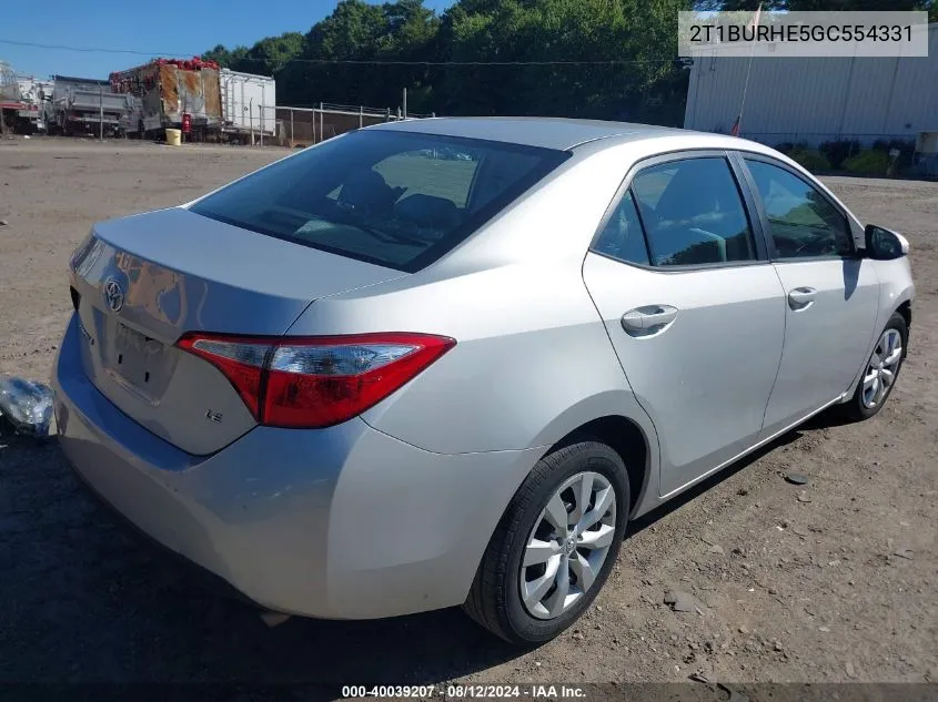 2016 Toyota Corolla Le VIN: 2T1BURHE5GC554331 Lot: 40039207