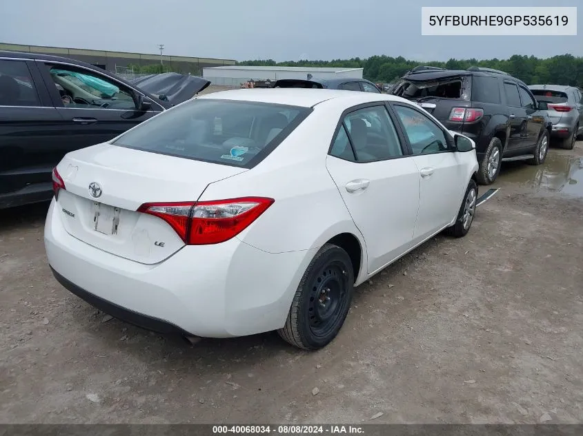 5YFBURHE9GP535619 2016 Toyota Corolla Le