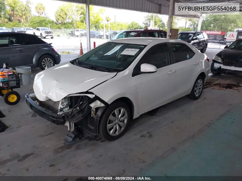 2016 Toyota Corolla L/Le/Le Pls/Prm/S/S Pls VIN: 5YFBURHE5GP554068 Lot: 40074069