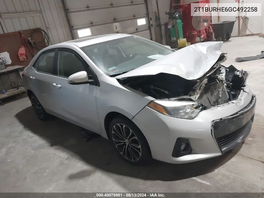 2016 Toyota Corolla S Plus VIN: 2T1BURHE6GC492258 Lot: 40078981