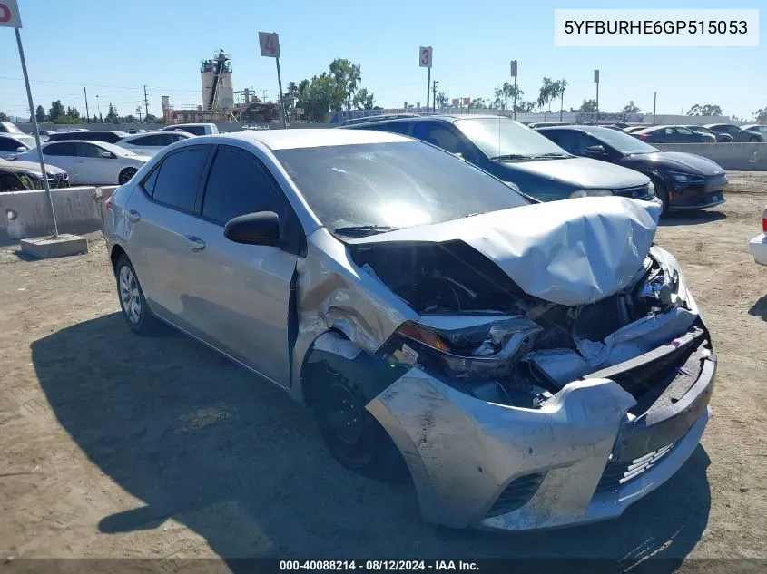 2016 Toyota Corolla Le VIN: 5YFBURHE6GP515053 Lot: 40088214