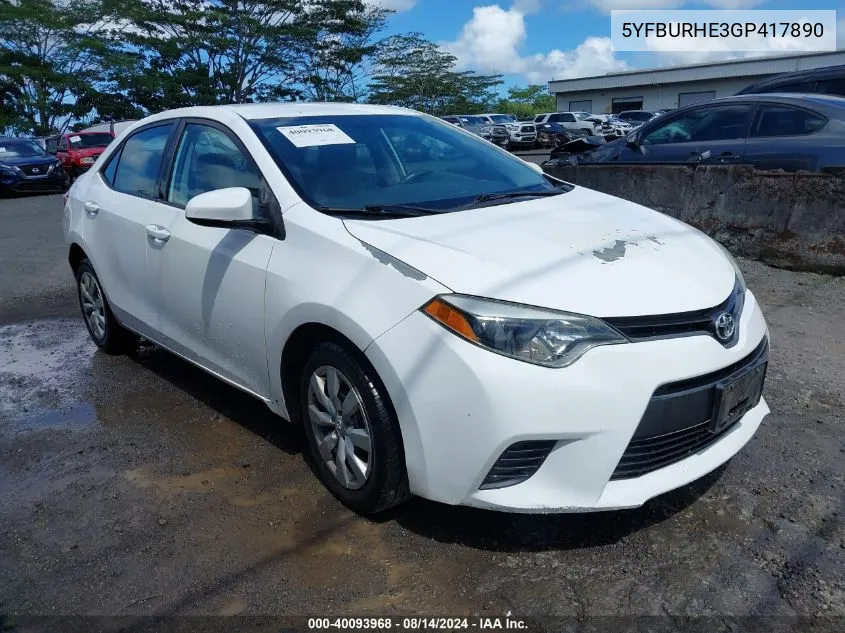 2016 Toyota Corolla Le VIN: 5YFBURHE3GP417890 Lot: 40093968