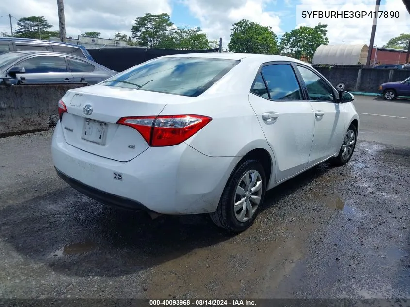 2016 Toyota Corolla Le VIN: 5YFBURHE3GP417890 Lot: 40093968