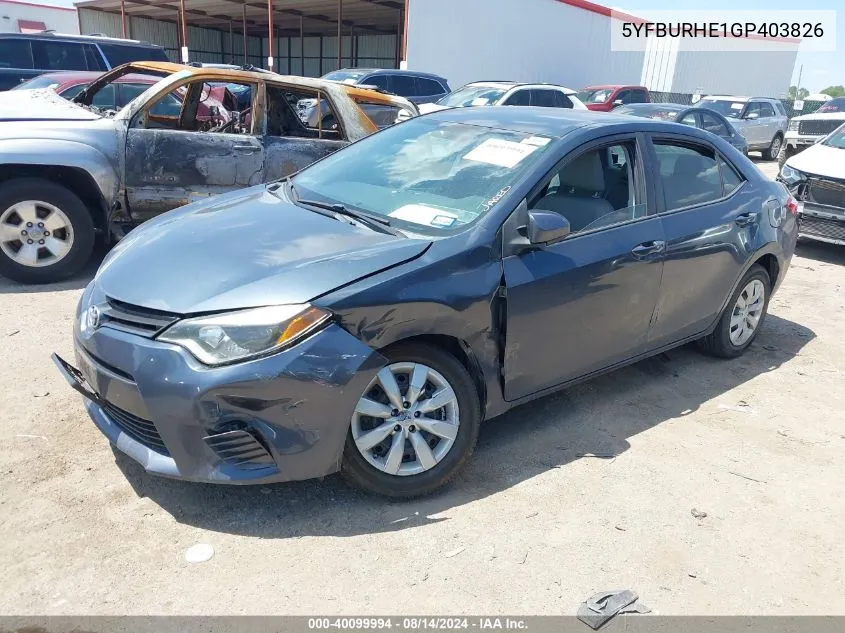 5YFBURHE1GP403826 2016 Toyota Corolla Le