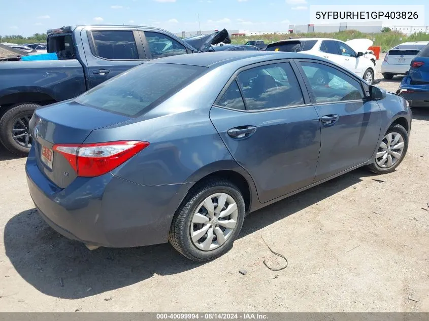 5YFBURHE1GP403826 2016 Toyota Corolla Le