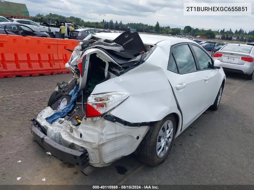 2016 Toyota Corolla L VIN: 2T1BURHEXGC655851 Lot: 40110988