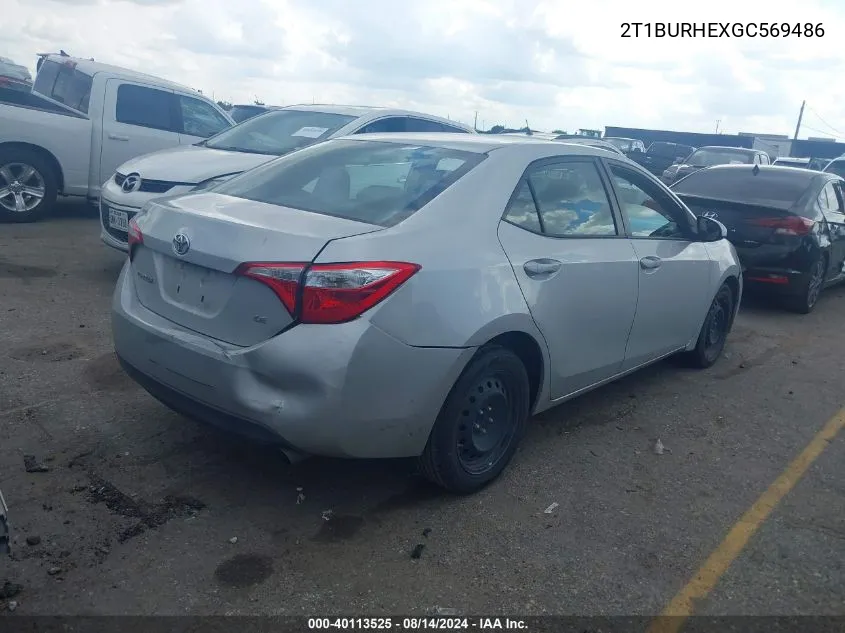 2016 Toyota Corolla Le VIN: 2T1BURHEXGC569486 Lot: 40113525