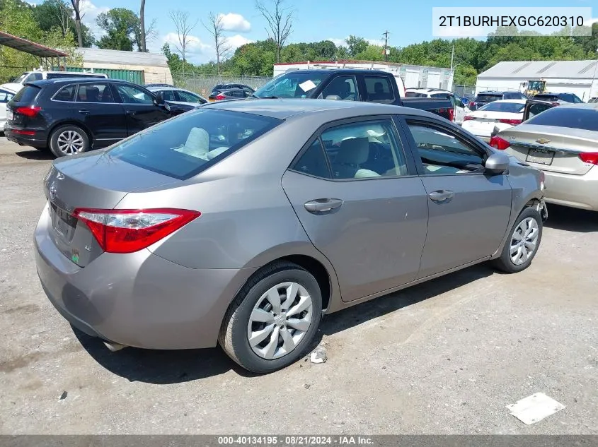 2016 Toyota Corolla L/Le/Le Pls/Prm/S/S Pls VIN: 2T1BURHEXGC620310 Lot: 40134195