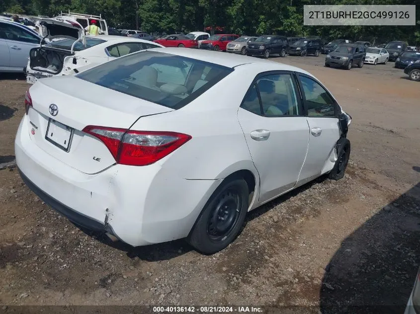 2016 Toyota Corolla Le VIN: 2T1BURHE2GC499126 Lot: 40136142