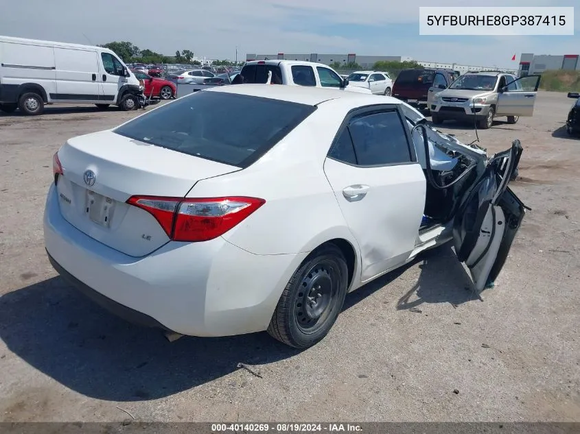 5YFBURHE8GP387415 2016 Toyota Corolla Le