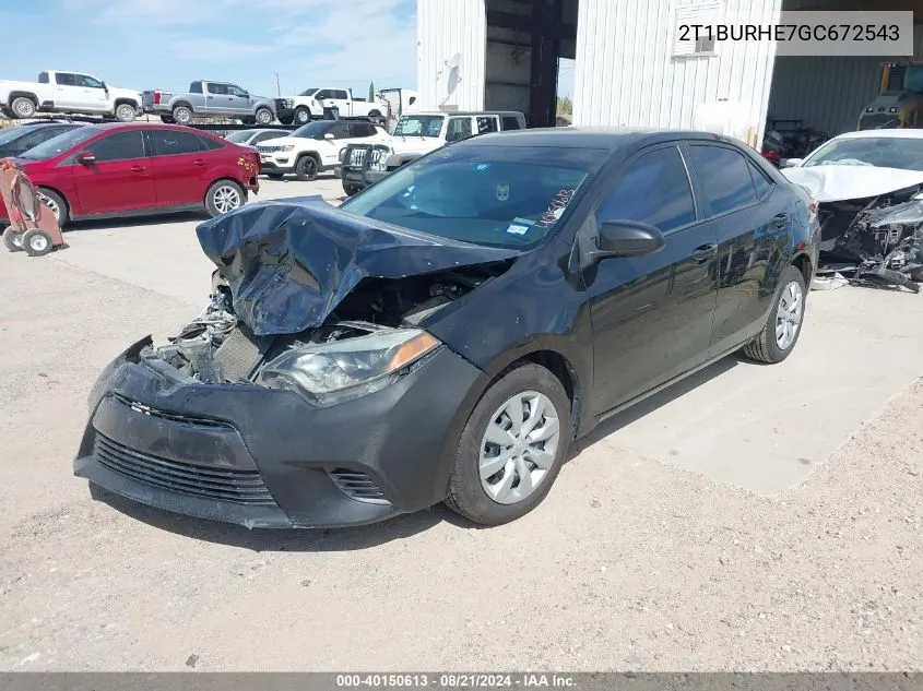 2016 Toyota Corolla L/Le/Le Pls/Prm/S/S Pls VIN: 2T1BURHE7GC672543 Lot: 40150613