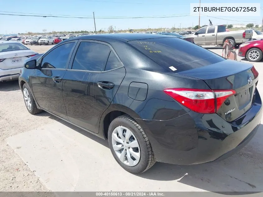 2016 Toyota Corolla L/Le/Le Pls/Prm/S/S Pls VIN: 2T1BURHE7GC672543 Lot: 40150613