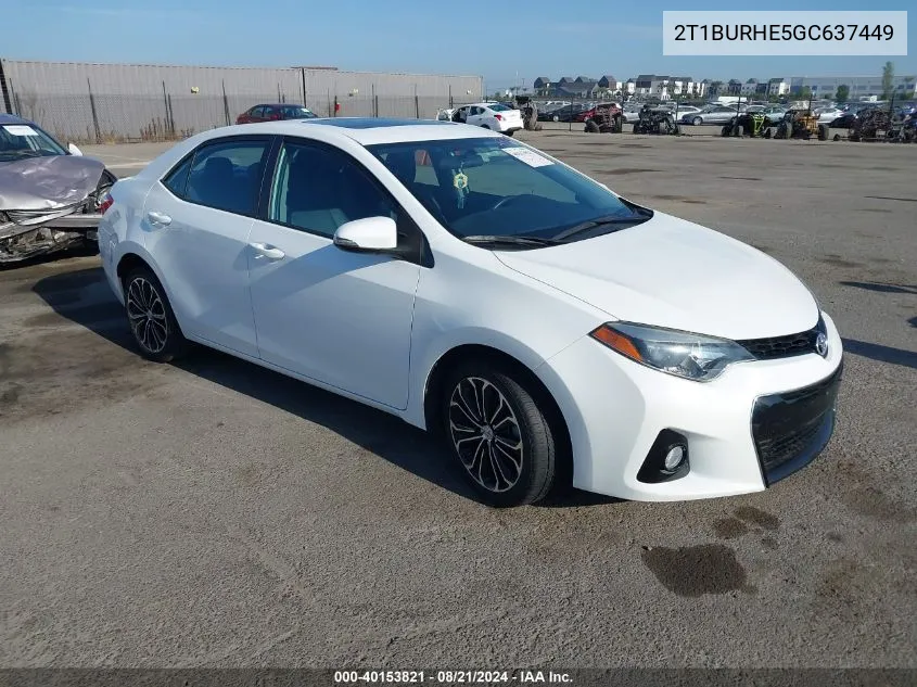 2016 Toyota Corolla L/Le/Le Pls/Prm/S/S Pls VIN: 2T1BURHE5GC637449 Lot: 40153821