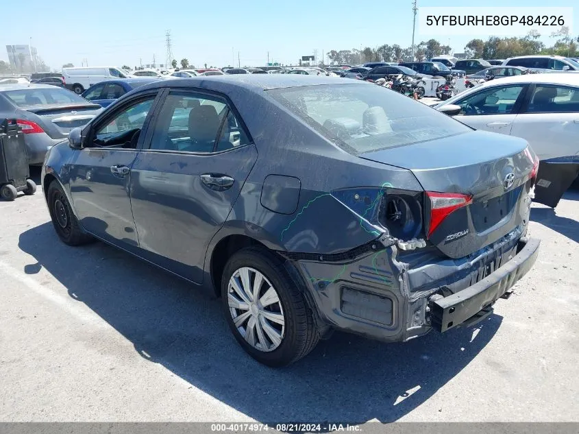 2016 Toyota Corolla Le VIN: 5YFBURHE8GP484226 Lot: 40174974