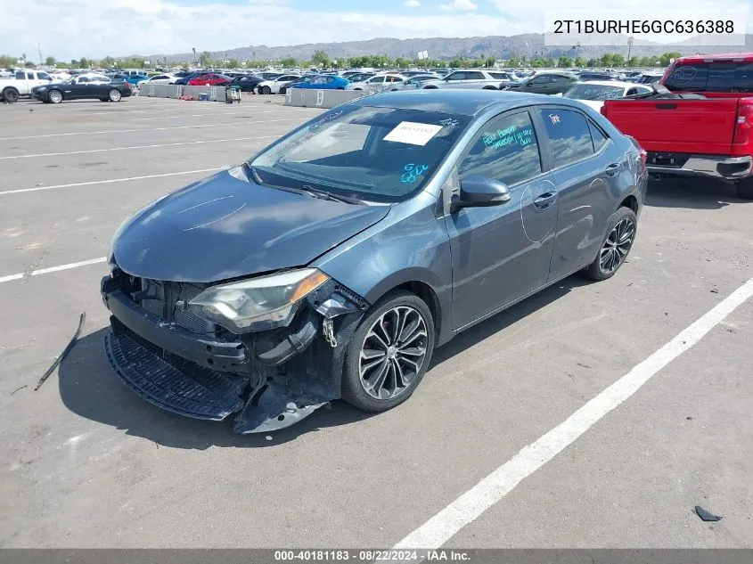 2016 Toyota Corolla S Plus VIN: 2T1BURHE6GC636388 Lot: 40181183