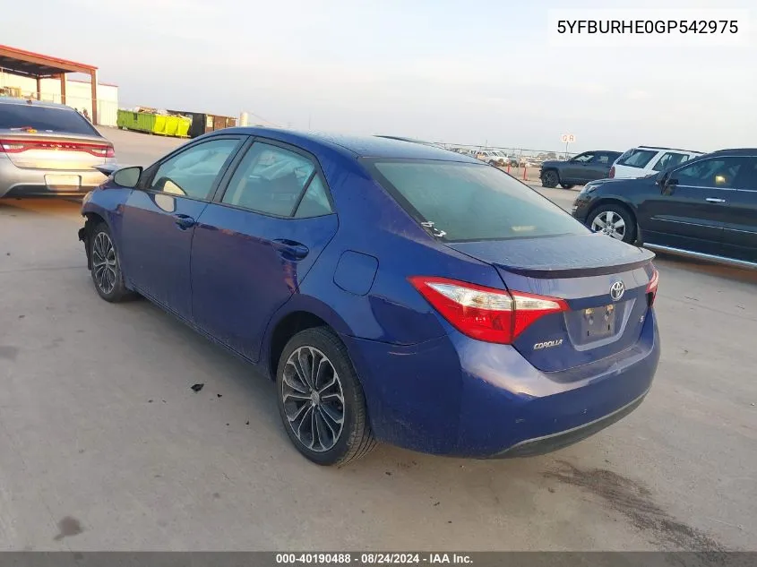 2016 Toyota Corolla S Plus VIN: 5YFBURHE0GP542975 Lot: 40190488