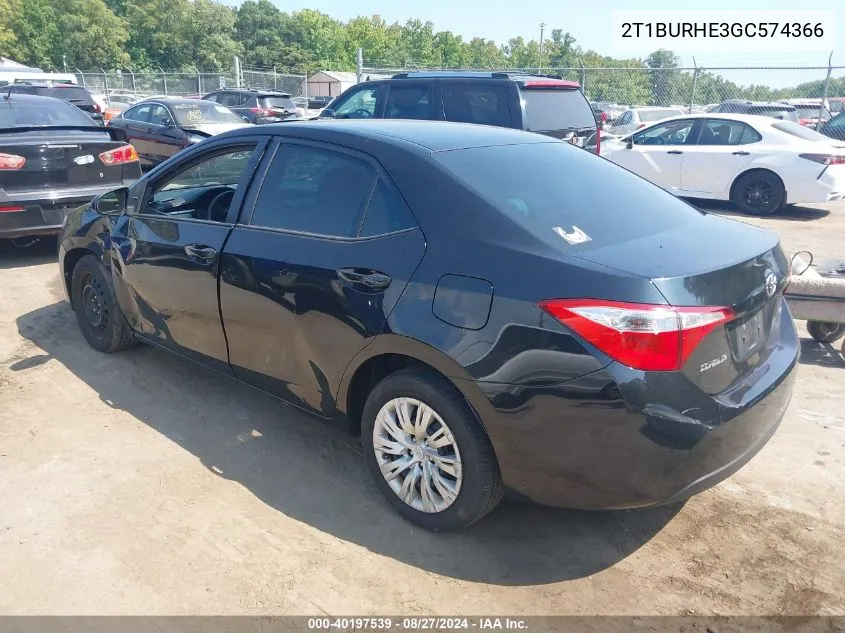 2T1BURHE3GC574366 2016 Toyota Corolla Le