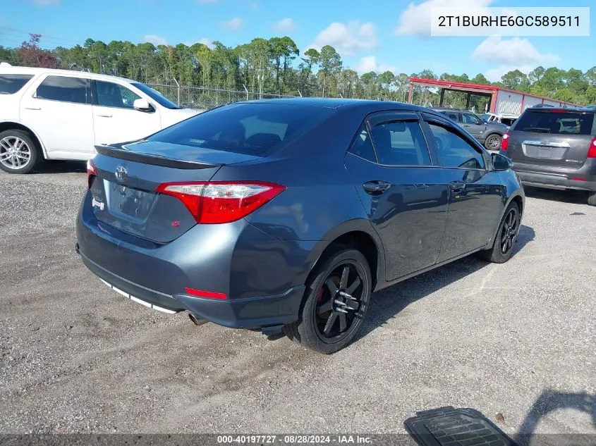 2016 Toyota Corolla S Plus VIN: 2T1BURHE6GC589511 Lot: 40197727