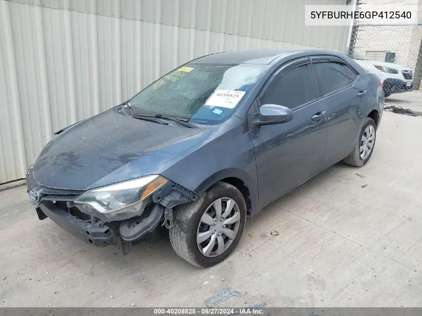 5YFBURHE6GP412540 2016 Toyota Corolla Le