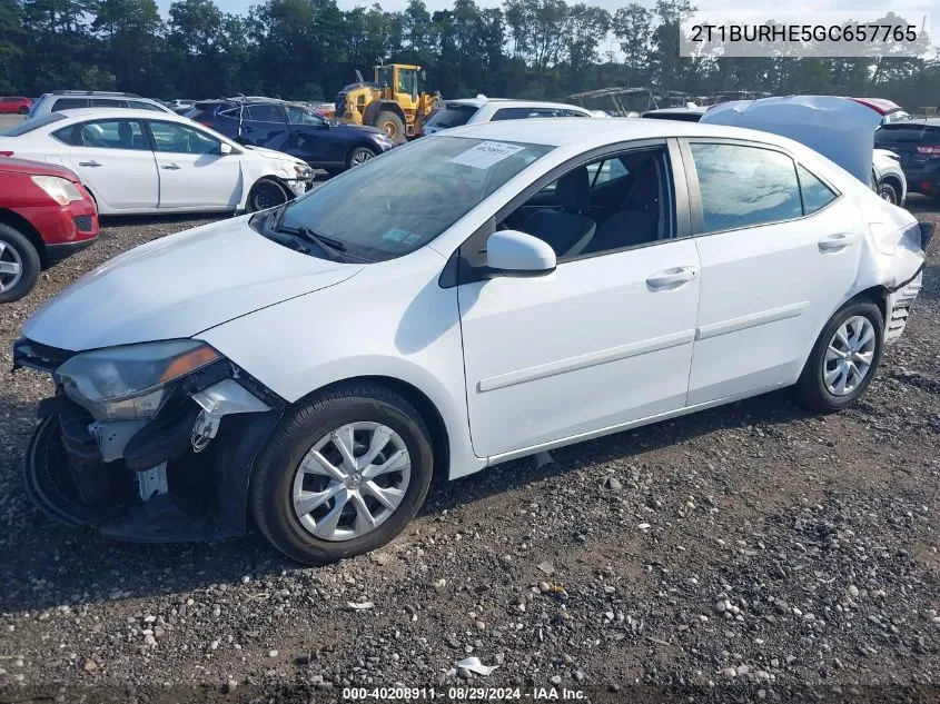 2016 Toyota Corolla L VIN: 2T1BURHE5GC657765 Lot: 40208911