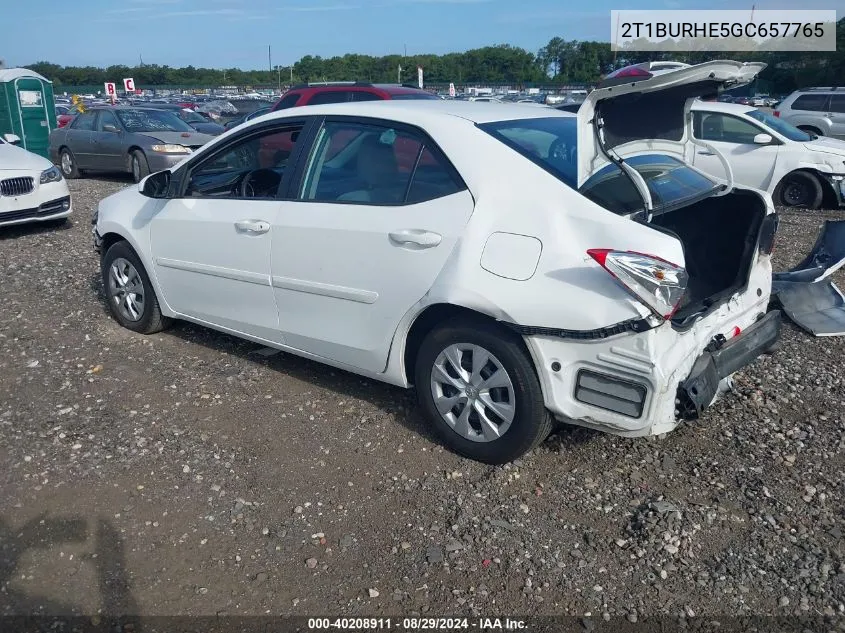 2016 Toyota Corolla L VIN: 2T1BURHE5GC657765 Lot: 40208911