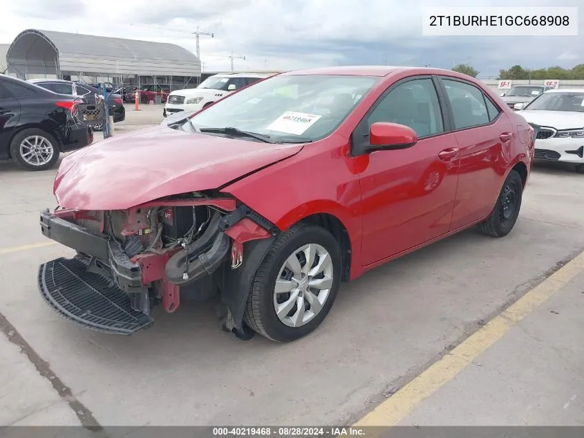 2016 Toyota Corolla Le VIN: 2T1BURHE1GC668908 Lot: 40219468