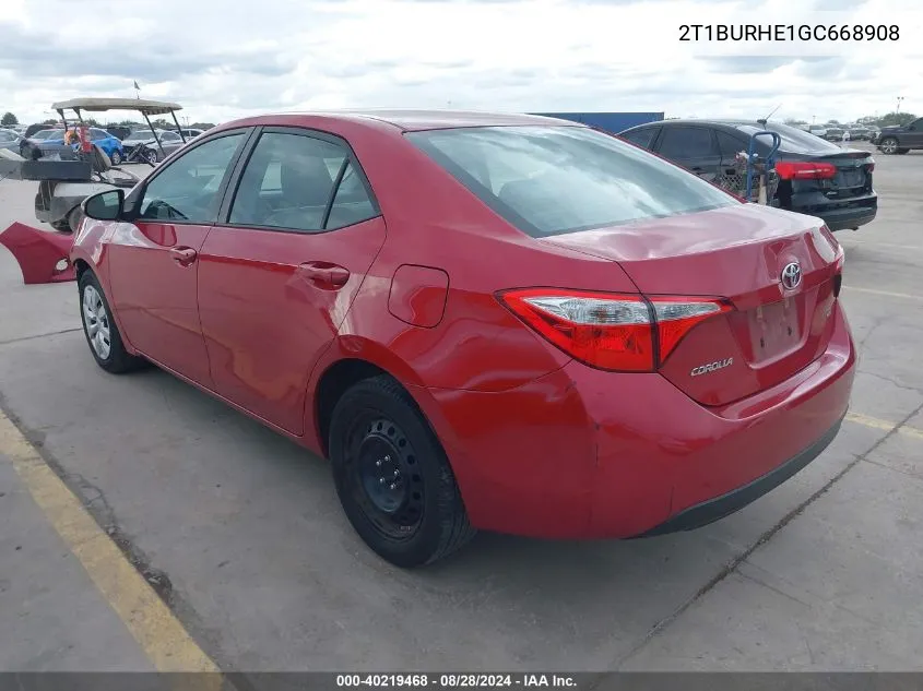 2016 Toyota Corolla Le VIN: 2T1BURHE1GC668908 Lot: 40219468