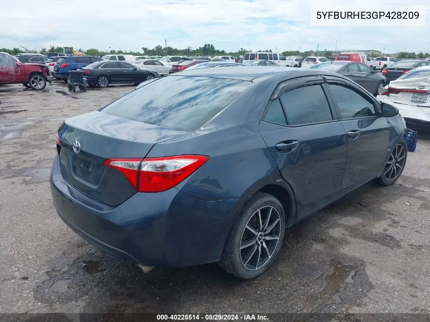 2016 Toyota Corolla Le VIN: 5YFBURHE3GP428209 Lot: 40225514