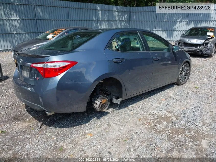 2016 Toyota Corolla S Plus VIN: 5YFBURHE2GP428928 Lot: 40232921