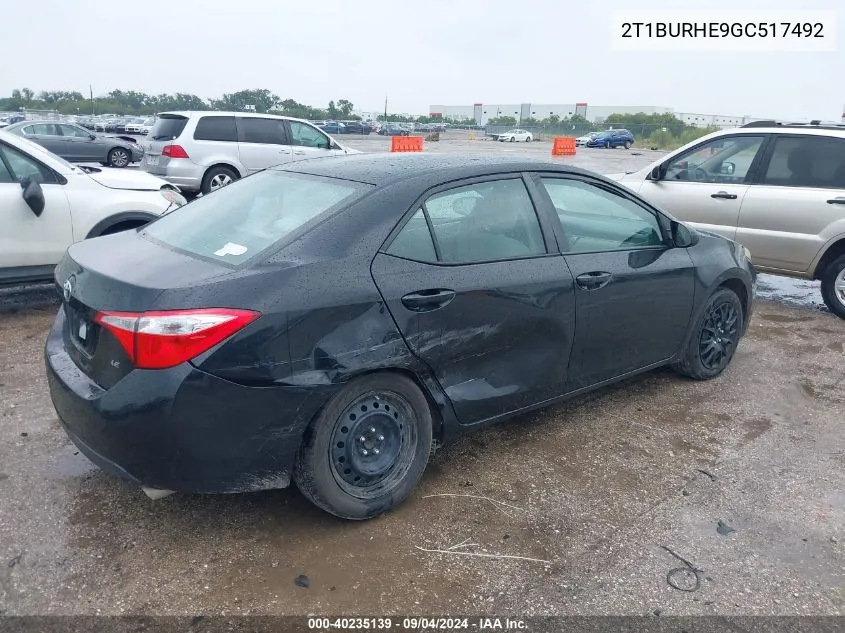 2T1BURHE9GC517492 2016 Toyota Corolla Le