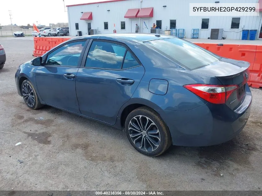 2016 Toyota Corolla S Premium VIN: 5YFBURHE2GP429299 Lot: 40238356