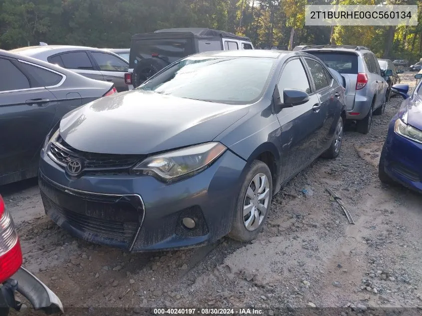 2016 Toyota Corolla S VIN: 2T1BURHE0GC560134 Lot: 40240197