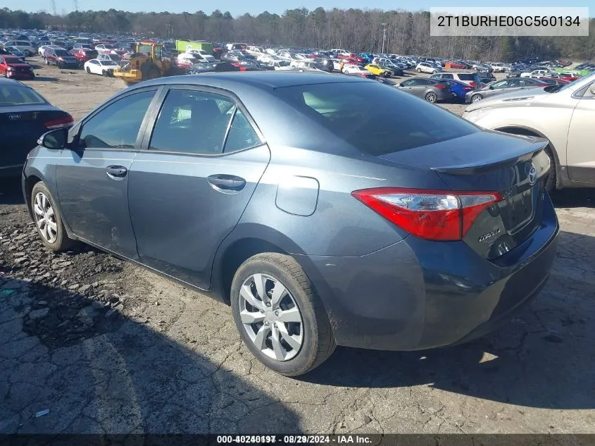 2016 Toyota Corolla S VIN: 2T1BURHE0GC560134 Lot: 40240197