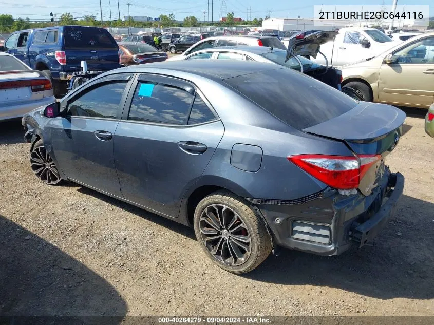 2016 Toyota Corolla S Plus VIN: 2T1BURHE2GC644116 Lot: 40264279