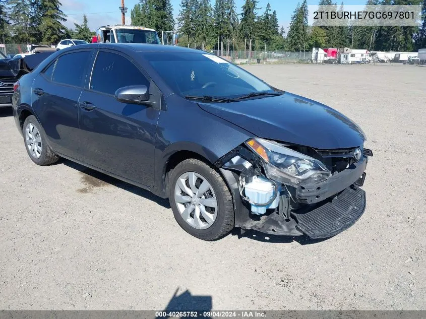 2016 Toyota Corolla Le VIN: 2T1BURHE7GC697801 Lot: 40265752