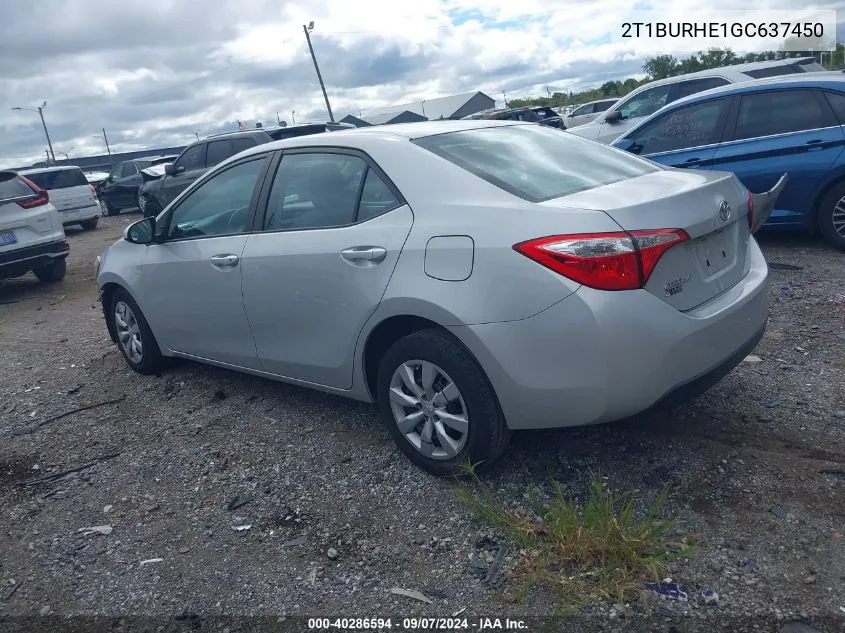 2016 Toyota Corolla L/Le/Le Pls/Prm/S/S Pls VIN: 2T1BURHE1GC637450 Lot: 40286594