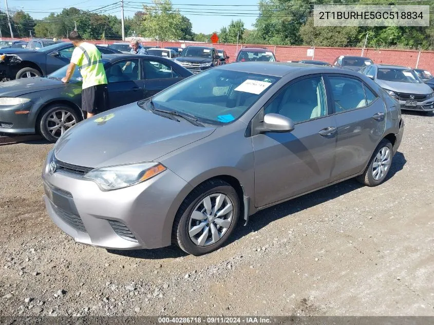 2016 Toyota Corolla Le VIN: 2T1BURHE5GC518834 Lot: 40286718