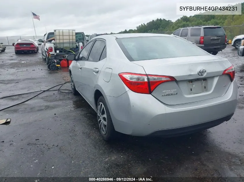 5YFBURHE4GP434231 2016 Toyota Corolla Le