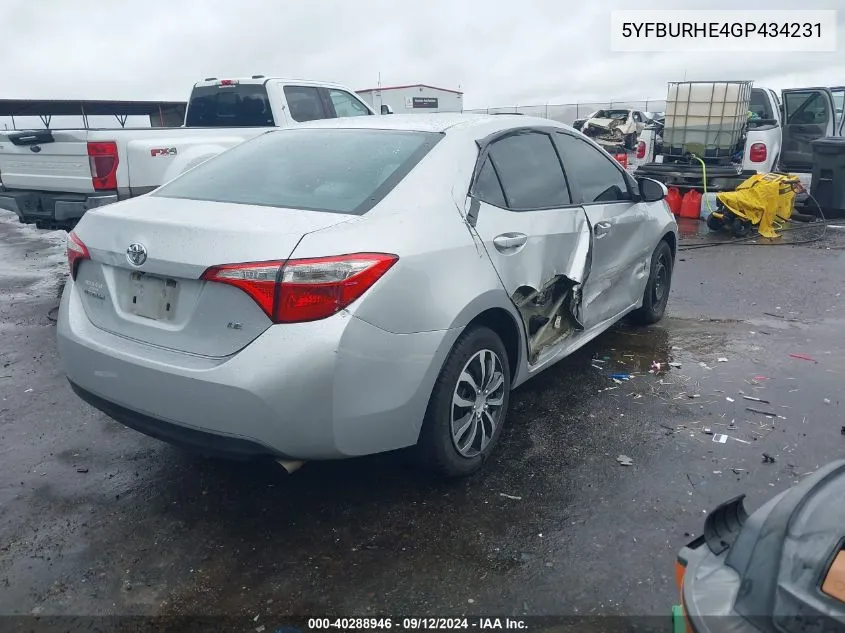 5YFBURHE4GP434231 2016 Toyota Corolla Le