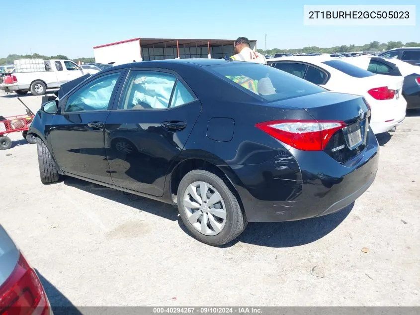 2016 Toyota Corolla Le VIN: 2T1BURHE2GC505023 Lot: 40294267