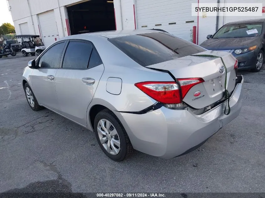 2016 Toyota Corolla Le VIN: 5YFBURHE1GP525487 Lot: 40297082