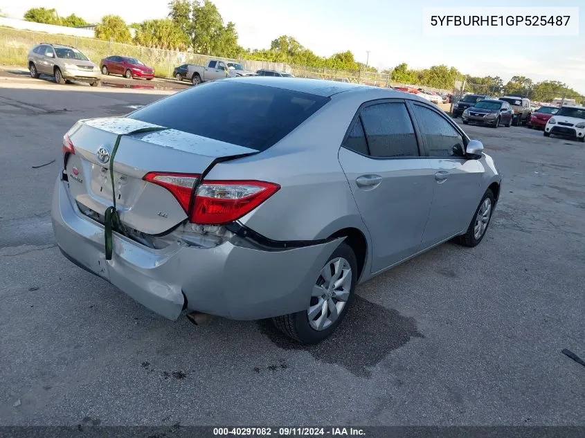 2016 Toyota Corolla Le VIN: 5YFBURHE1GP525487 Lot: 40297082