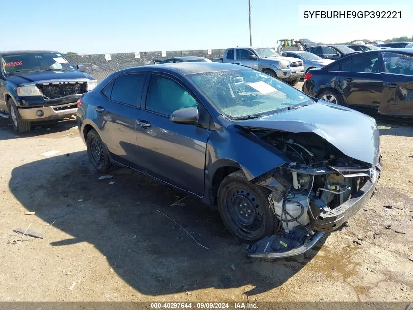 2016 Toyota Corolla Le VIN: 5YFBURHE9GP392221 Lot: 40297644