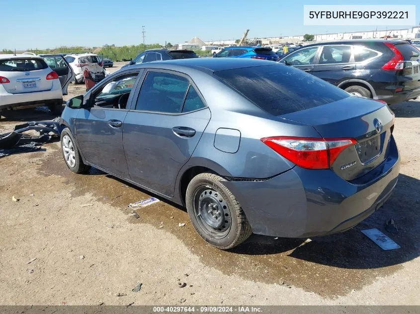 2016 Toyota Corolla Le VIN: 5YFBURHE9GP392221 Lot: 40297644