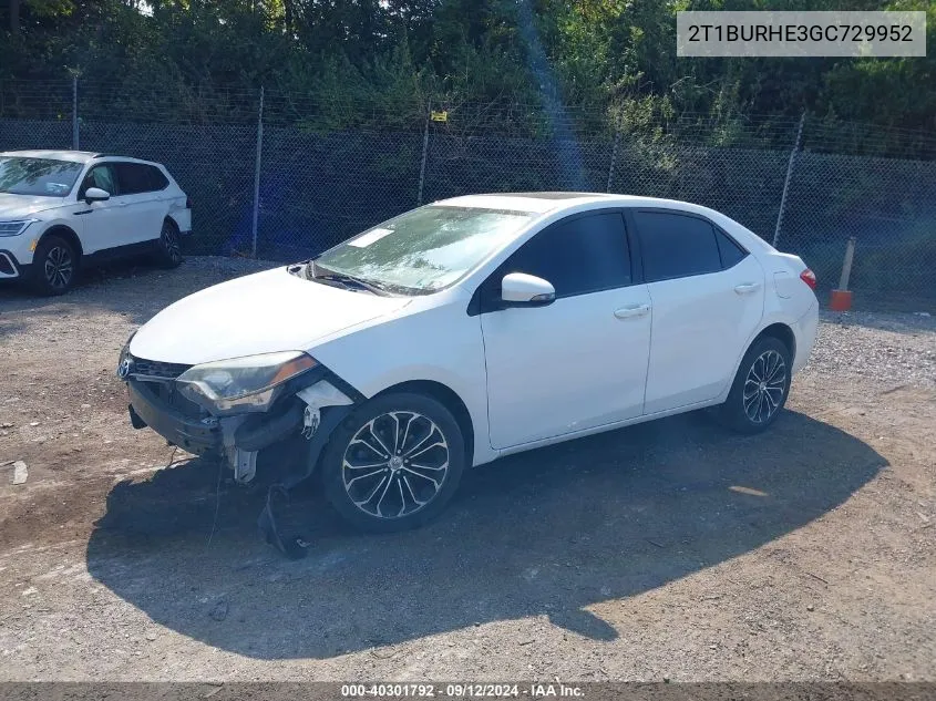 2016 Toyota Corolla S Plus VIN: 2T1BURHE3GC729952 Lot: 40301792