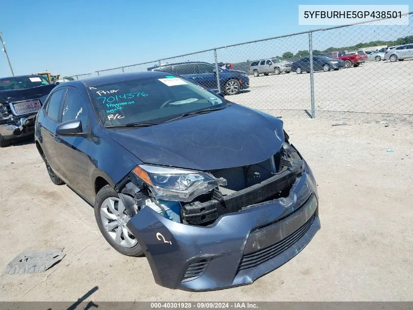 2016 Toyota Corolla Le VIN: 5YFBURHE5GP438501 Lot: 40301928