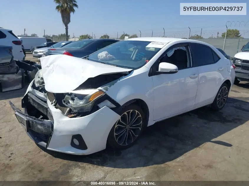 5YFBURHE0GP429737 2016 Toyota Corolla S Plus