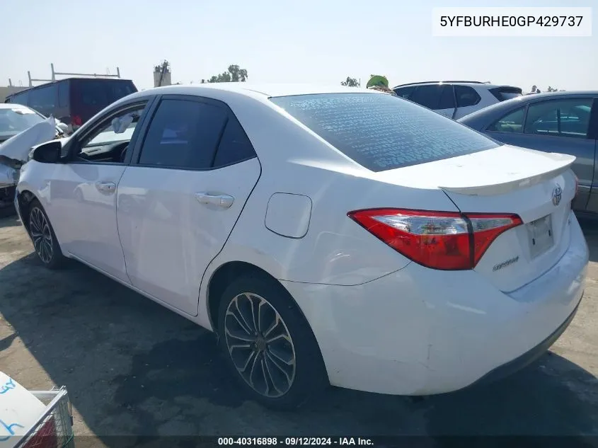 2016 Toyota Corolla S Plus VIN: 5YFBURHE0GP429737 Lot: 40316898